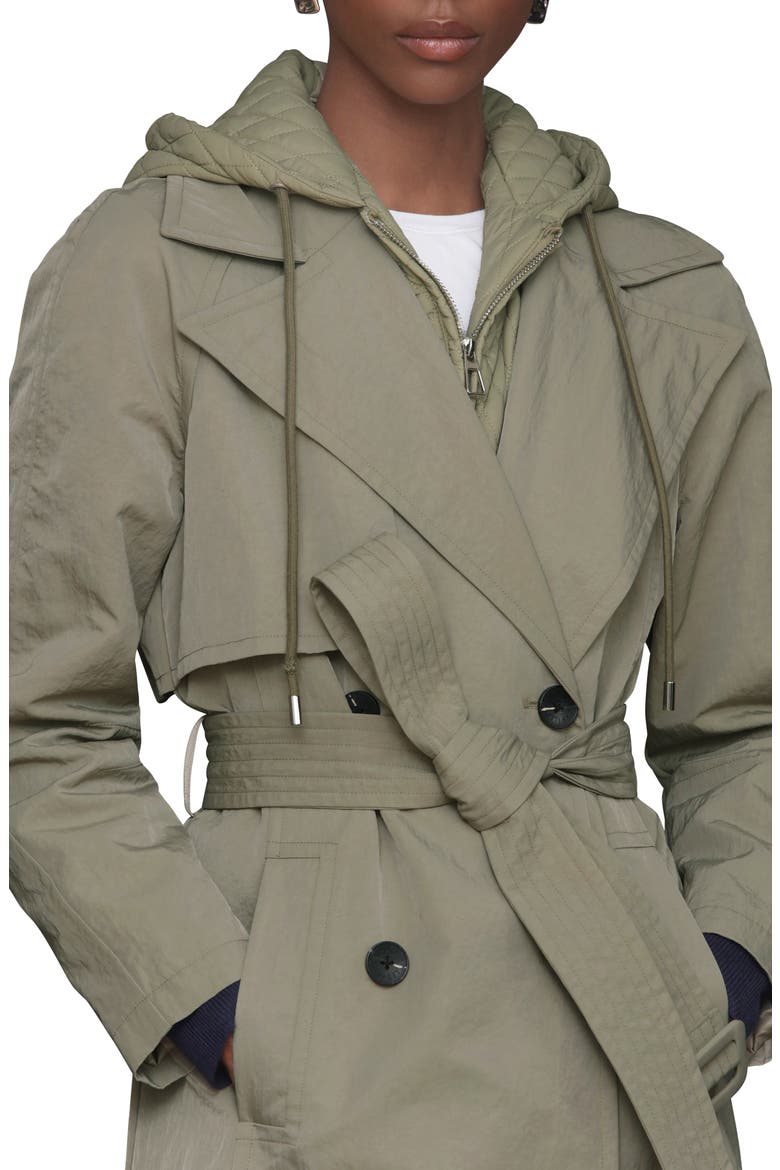 Double Breasted Trench with Hooded Quilted Bib, Alternate, color, SAGE