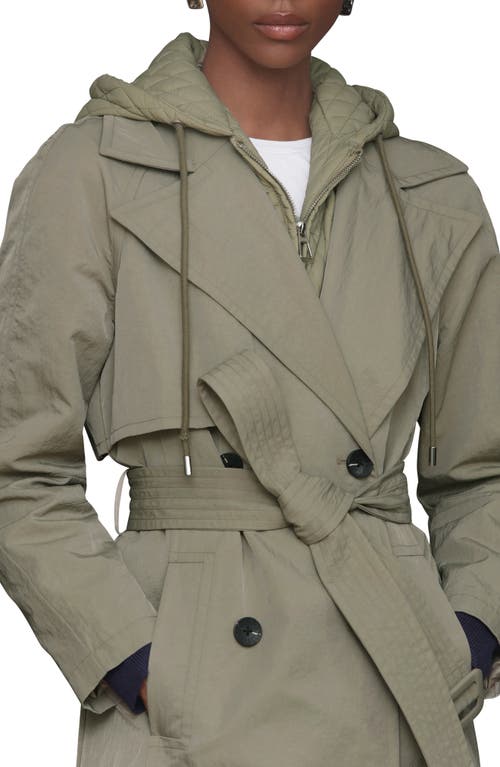 Avec Les Filles Double Breasted Trench With Hooded Quilted Bib