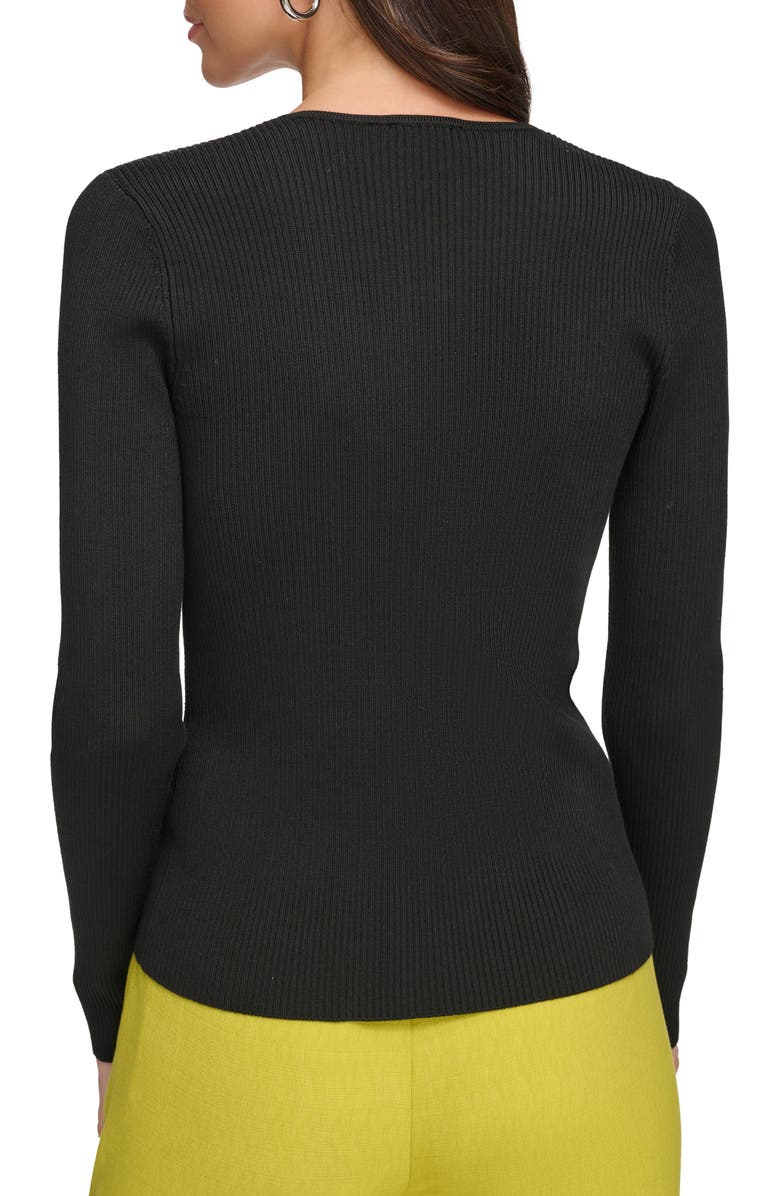 DKNY Rib V-Neck Cardigan, Alternate, color, 