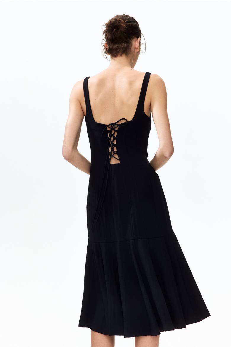 Flared-skirt Midi Dress, Alternate, color, Black
