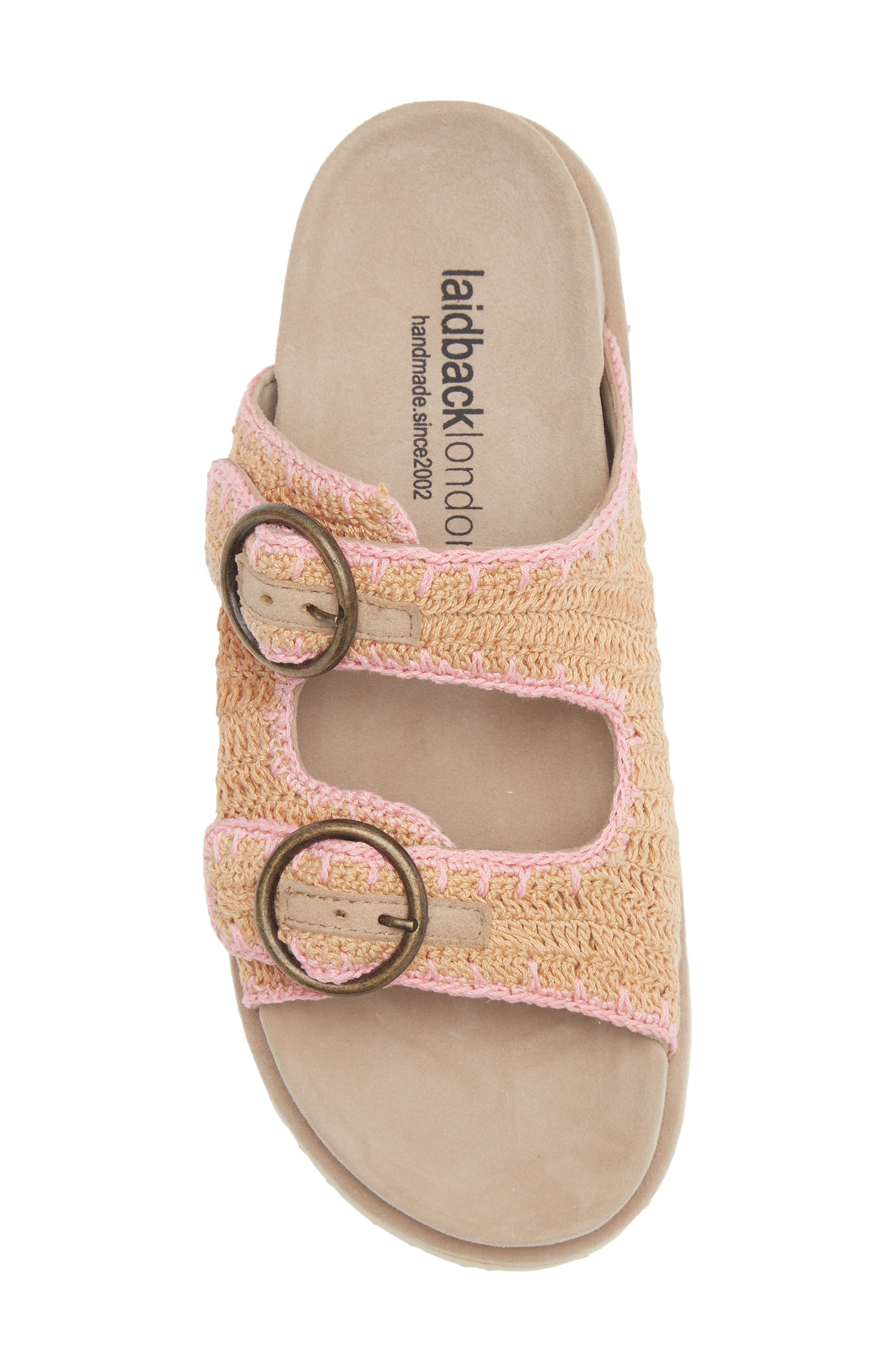 Laidback London Clay Crochet Buckle Strap Slide Sandal, Alternate, color, Beige / Baby Pink