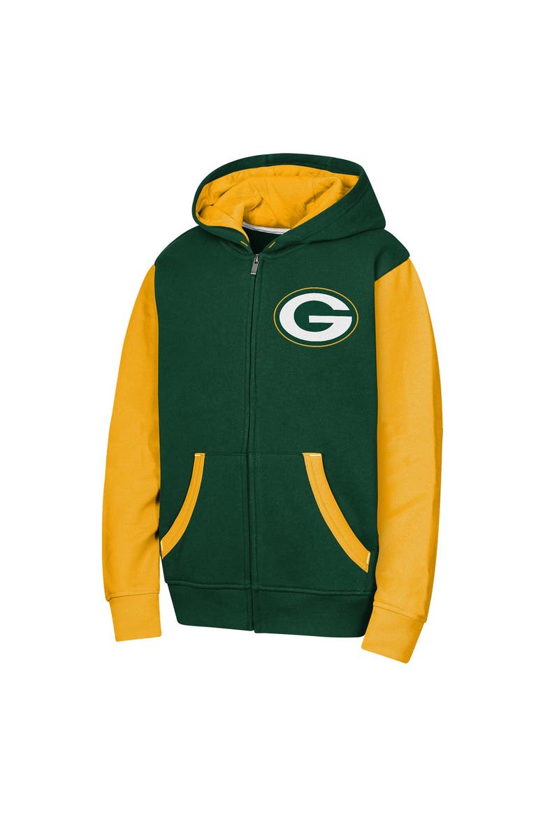 Youth Outerstuff Green Green Bay Packers Stadium Colorblock Full-Zip Hoodie, Alternate, color, Green