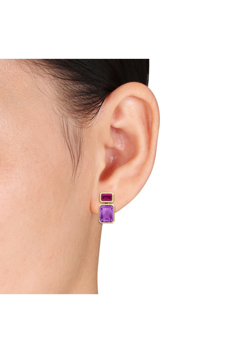Gemstone Two-Stone Drop Earrings 10K, Alternate, color, Amethyst/Rhodolite
