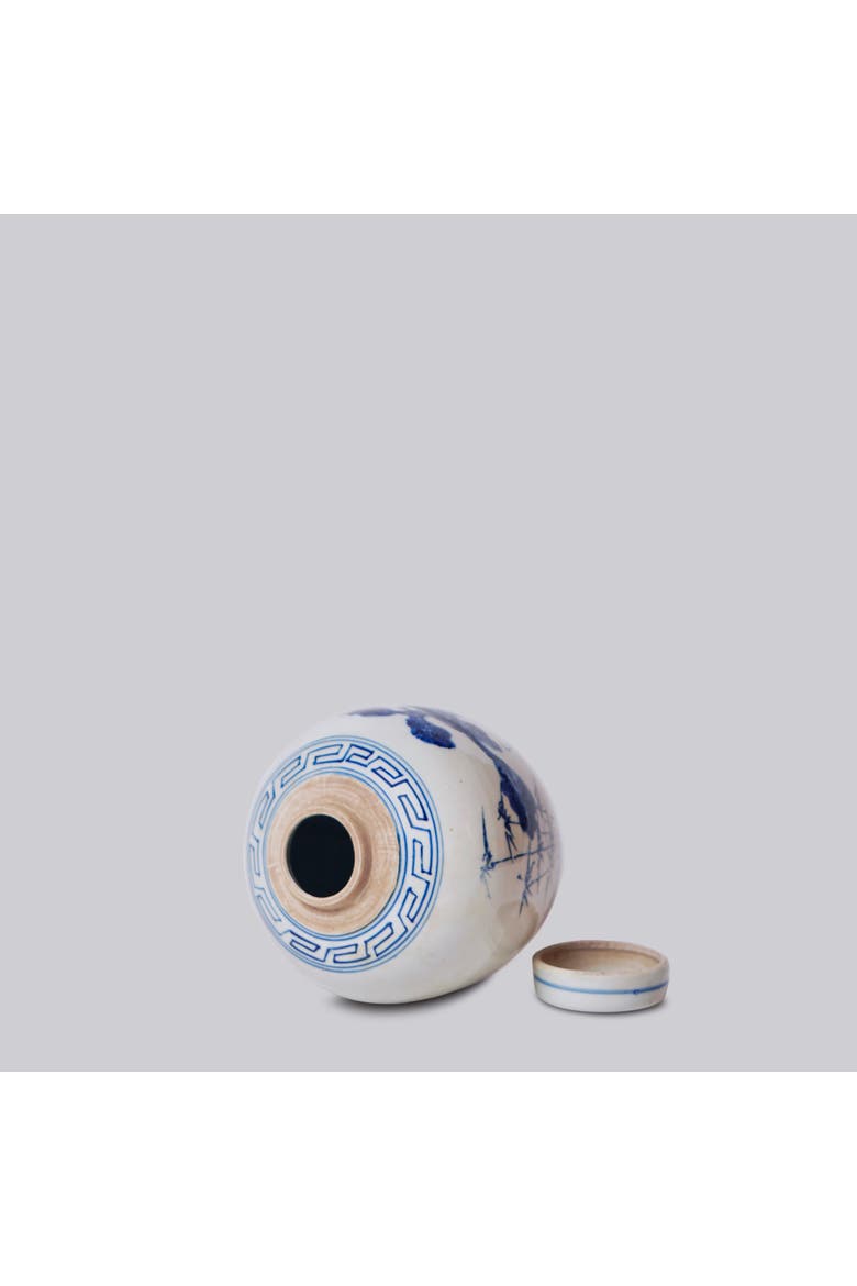 Porcelain Three Friends Round Storage Jar, Alternate, color, Blue + White