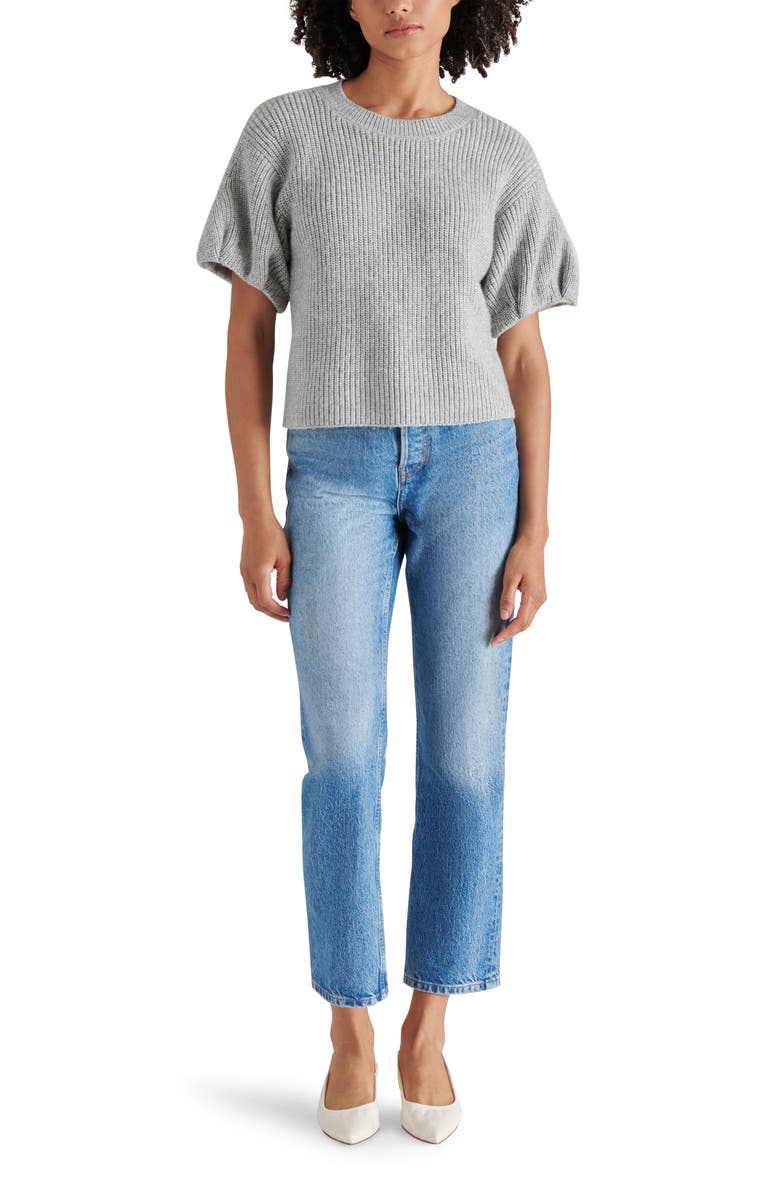 Steve Madden Jadey Puff Sleeve Sweater, Alternate, color, Heather Grey