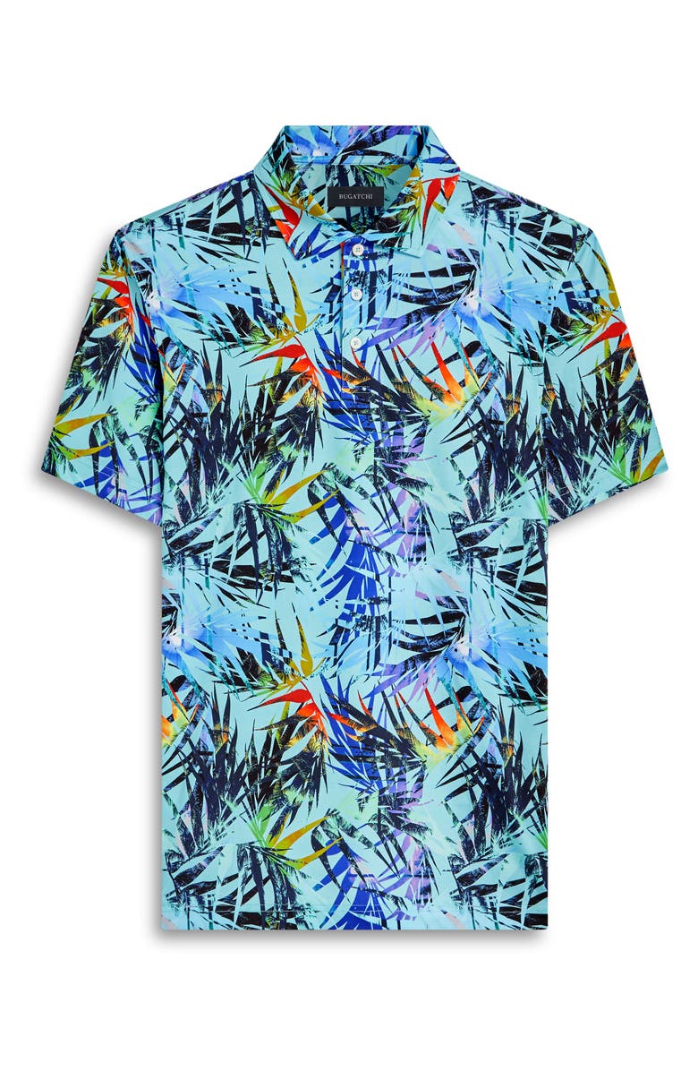 Bugatchi Victor OoohCotton<sup
®</sup
Tropical Leaf Print Polo, Alternate, color, Turquoise