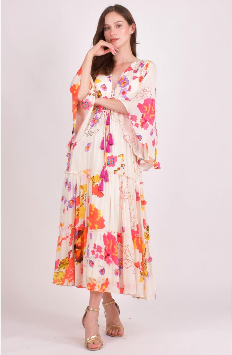 RAAS Grasie Floral Ruffle Chiffon Maxi Dress, Alternate, color, Off-White