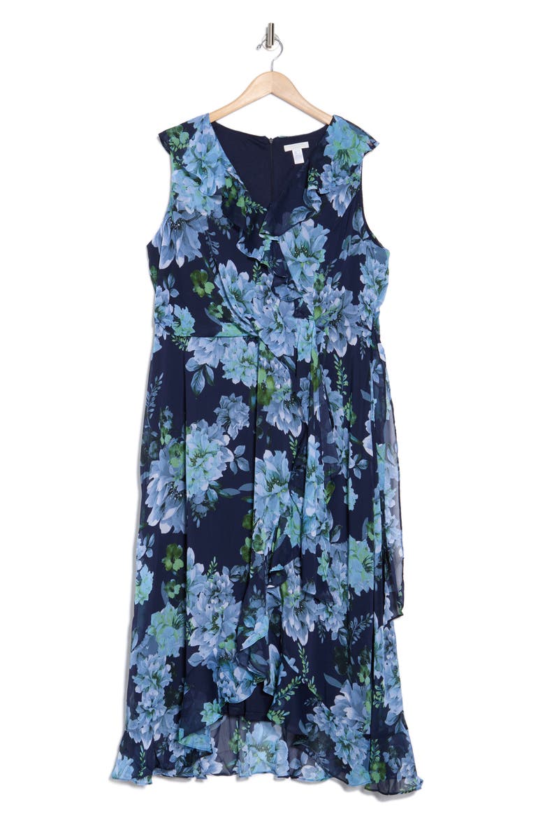 Chiffon Ruffle Dress, Alternate, color, NAVY BLUE