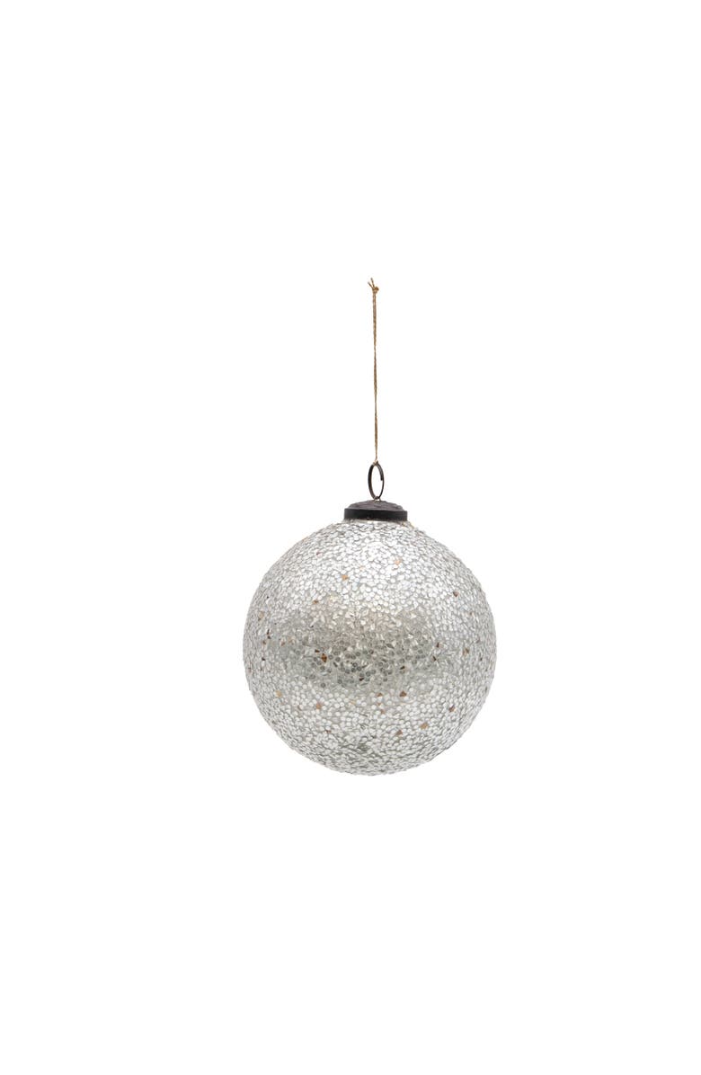 Storied Home Round Glass Ball Ornament with Mica Flakes, Silver Finish, Main, color, Silver