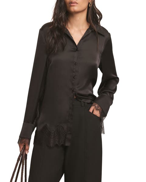 Satin Lace Trim Shirt