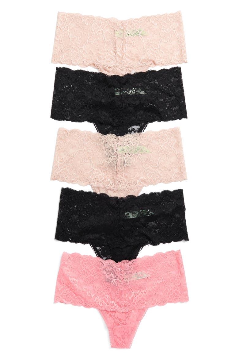 Lady in Lace 5-Pack High Rise Lace Thongs, Main, color, BASIC ASSORTED