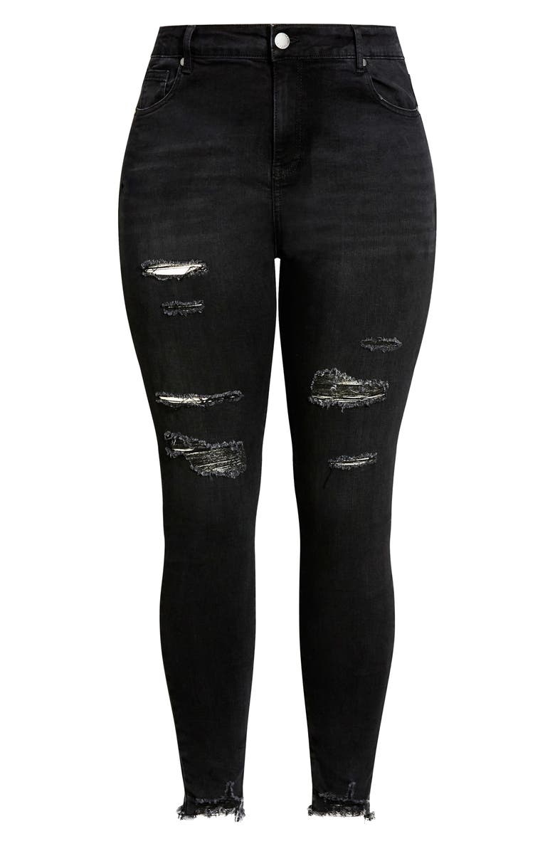 City Chic Asha Wild Rose Ripped High Waist Skinny Jeans, Alternate, color, 
