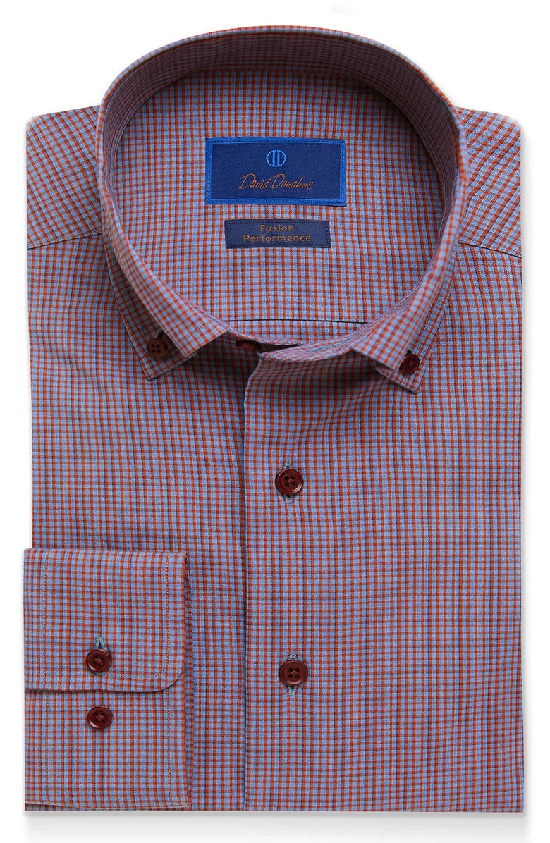 David Donahue Fusion Trim Fit Stretch Check Dress Shirt, Main, color,