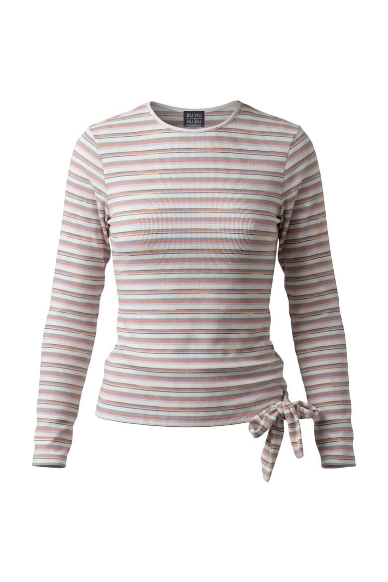Rib Knit Faux Wrap Tie Long Sleeve Tee, Main, color, Coral