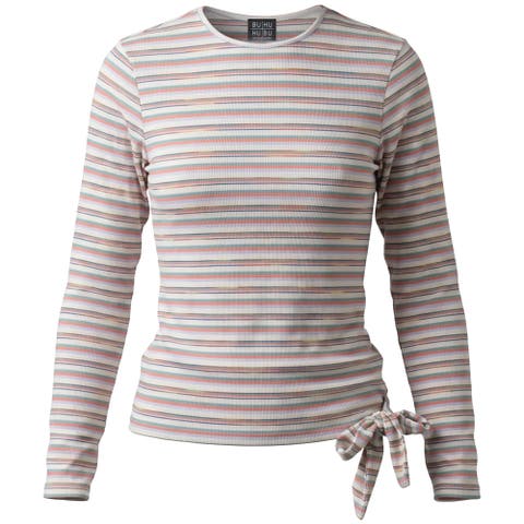 Rib Knit Faux Wrap Tie Long Sleeve Tee