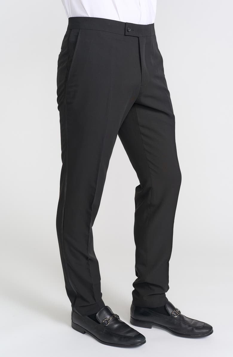 SAVILE ROW CO Slim FIt Tuxedo Pants - 30-34" Inseam, Alternate, color, Black