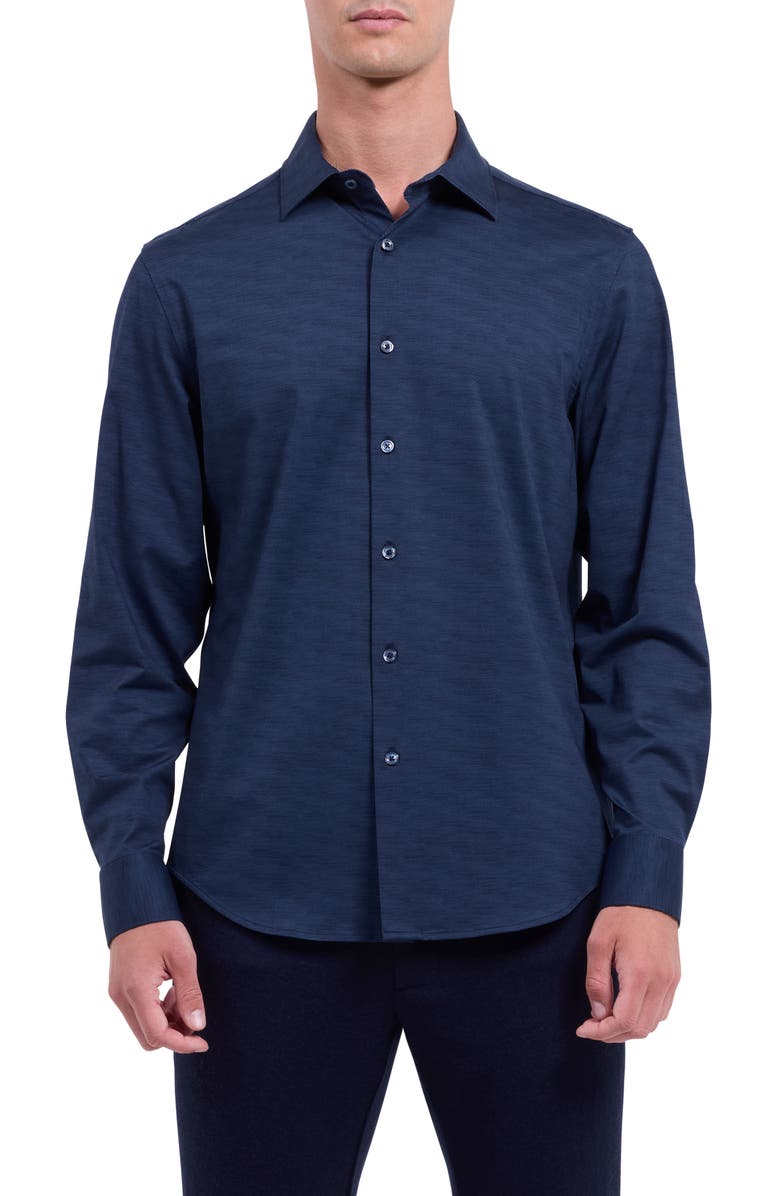 Bugatchi James OoohCotton<sup>®</sup> Herringbone Button-Up Shirt, Main, color, Navy