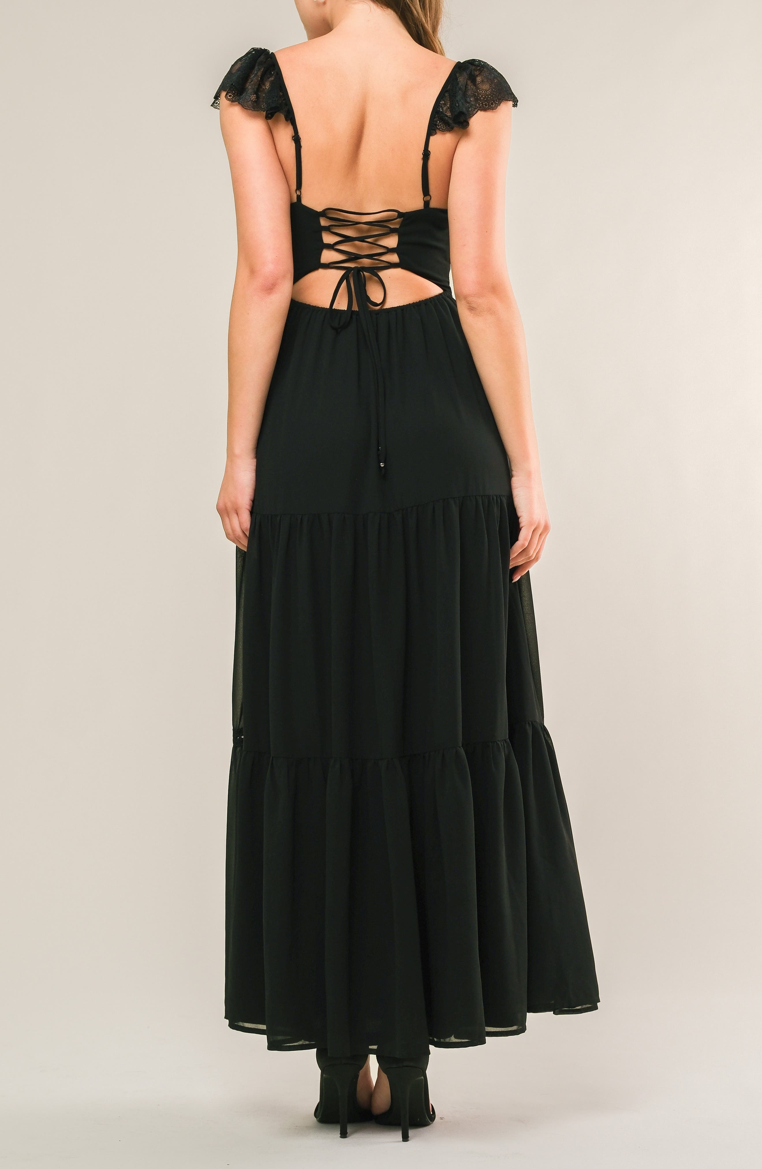 Cap Sleeve Lace-Up Back Maxi Dress - image 2