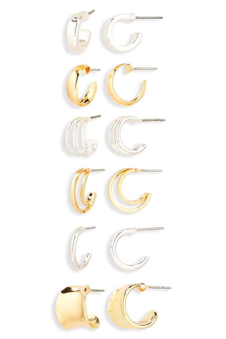 6-Pack Hoop Earrings, Main, color, GOLD- SILVER
