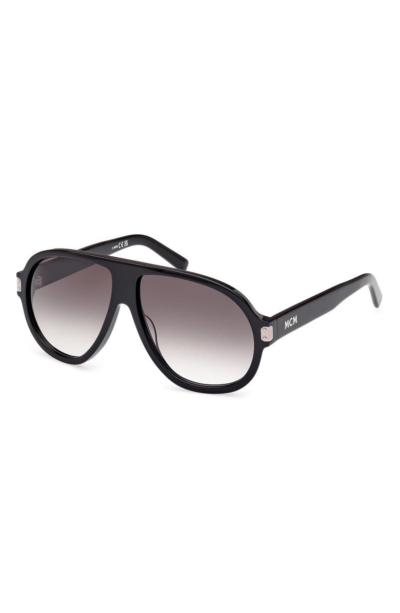 MCM 59mm Pilot Sunglasses, Alternate, color, Shiny Black / Gradient Smoke