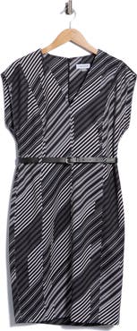 Calvin Klein Belted Cap Sleeve Midi Dress