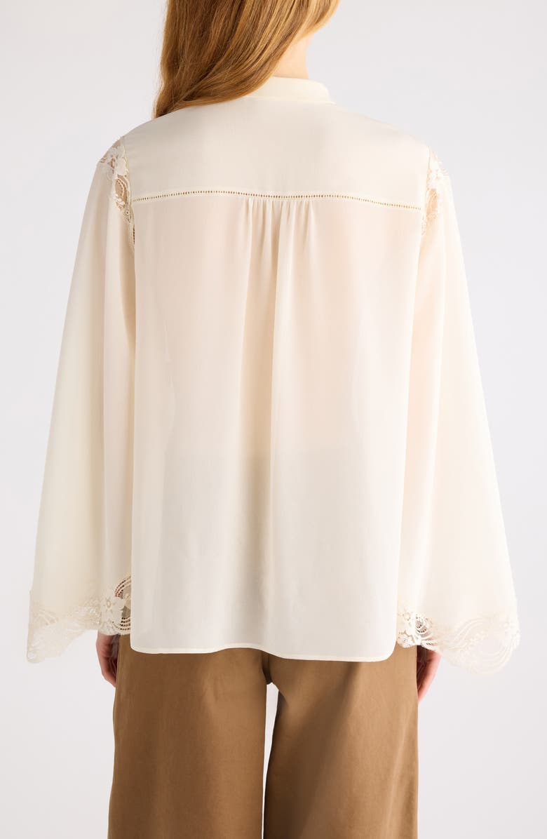 Chloé Silk Georgette & Lace Shirt, Alternate, color, Pristine White