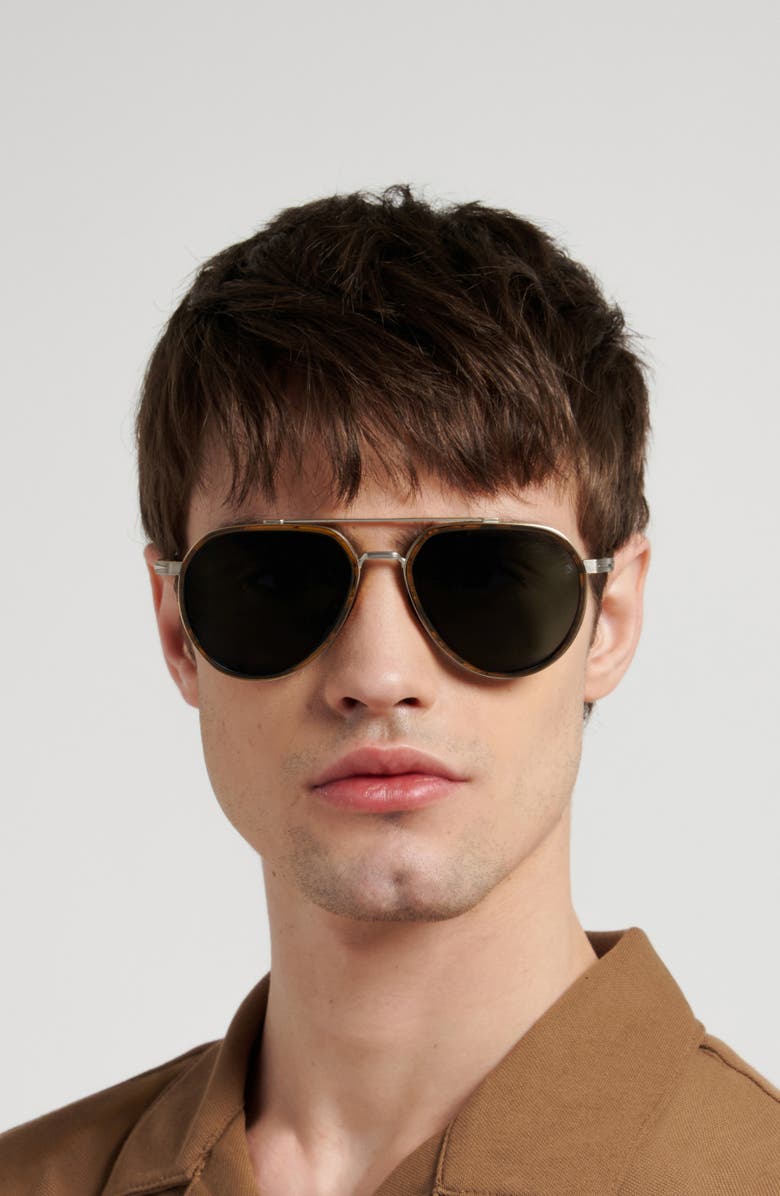 David Beckham Eyewear 57mm Pilot Sunglasses, Alternate, color, Palladium Brown/ Green Sf Ar