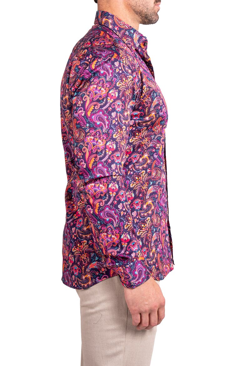Fibonacci Ascension 0263 Paisley Contemporary Fit Button-Up Shirt, Alternate, color, PURPLE/PINK