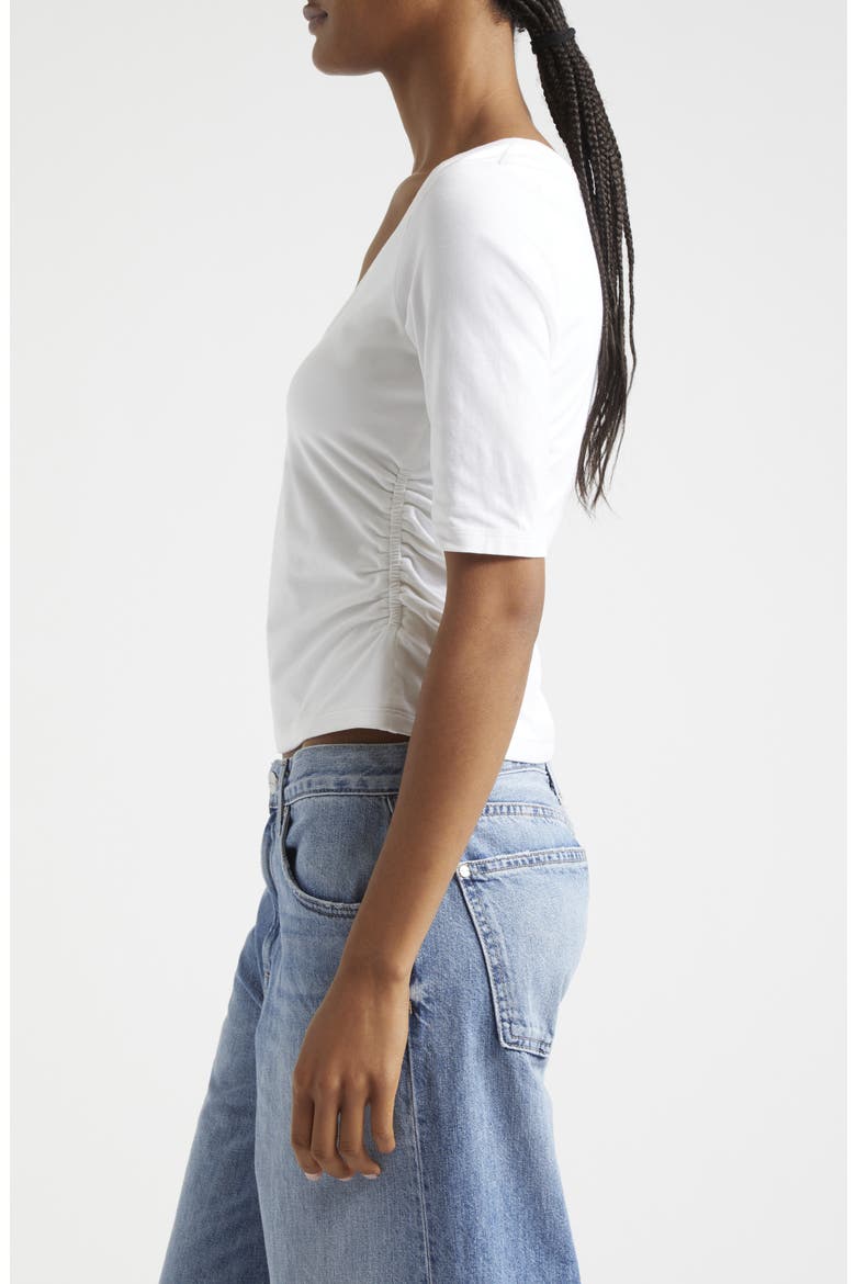 Ruched Stretch Pima Cotton Top, Alternate, color, WHITE