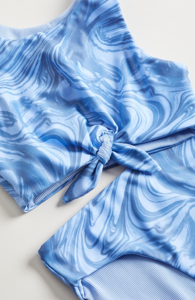 Zella Girl Kids' Reversible Tie Front Two-Piece Swimsuit, Alternate, color, Blue Azure Rhythmic Swirl