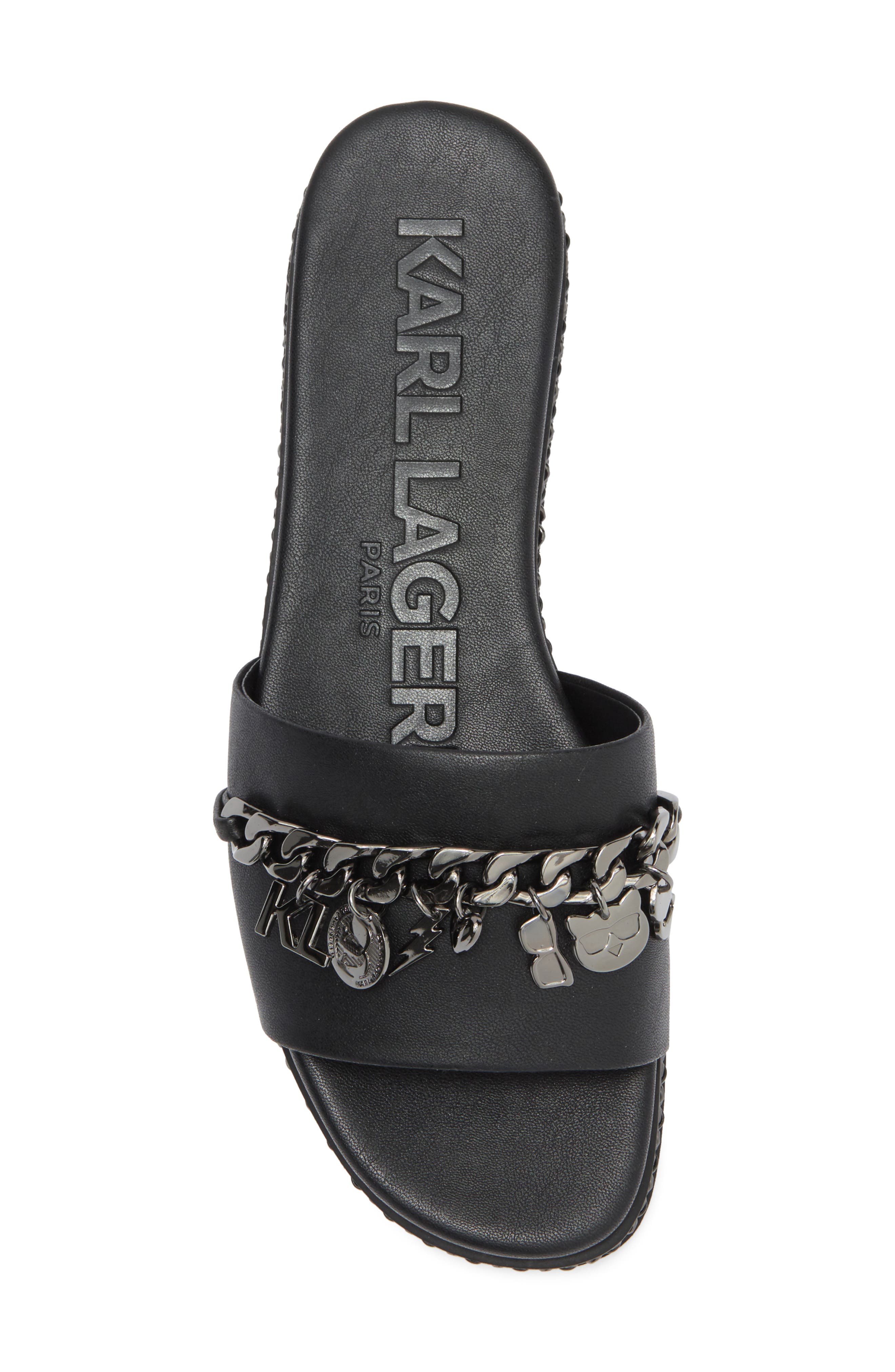 KARL LAGERFELD PARIS Basia Charm Chain Slide Sandal, Alternate, color, Black/ Gunmetal