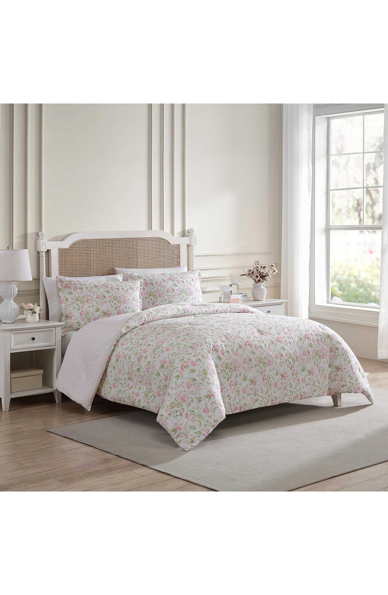 Laura Ashley Morning Gloria 3-Piece Comforter & Sham Set, Alternate, color, Pretty Pink/ Green