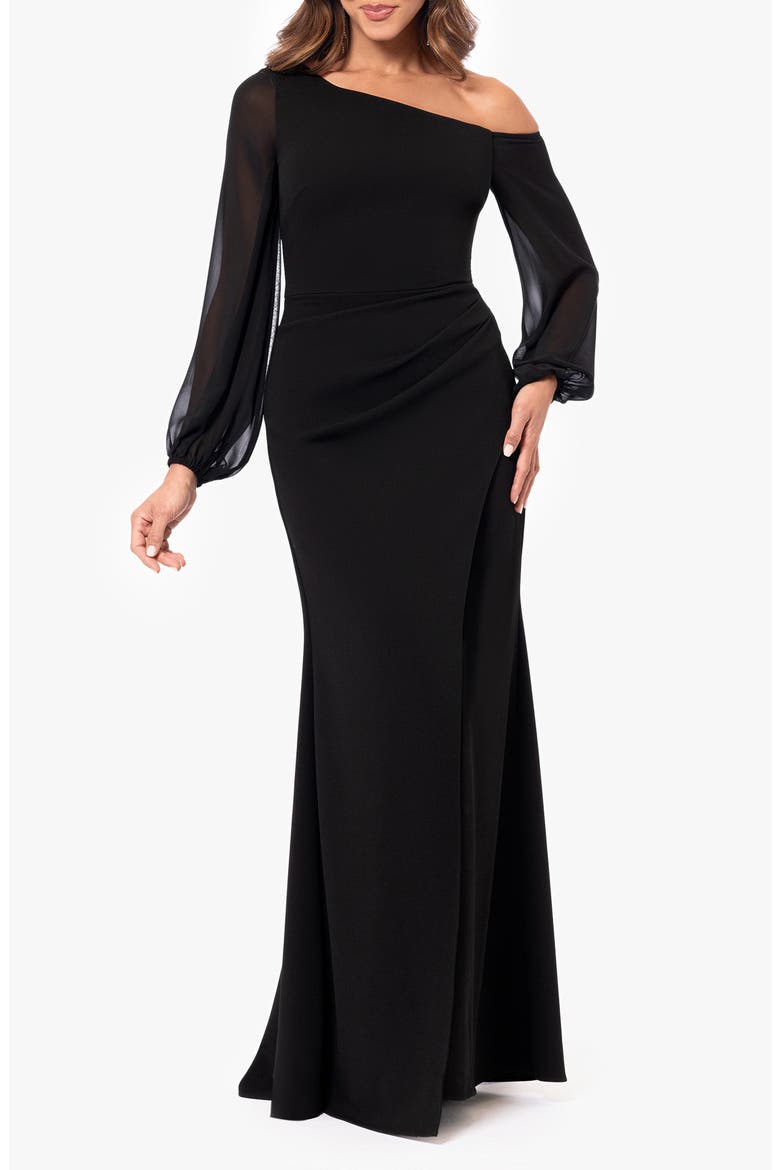 Off the Shoulder Long Sleeve Gown, Main, color, BLACK