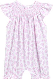 Kissy Kissy Picot Trim Flutter Sleeve Smocked Yoke Pima Cotton Romper