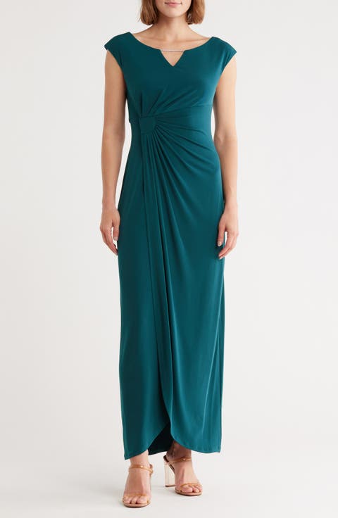 Crystal Notch Side Ruched Gown