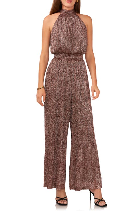 Metallic Smocked Waist Wide Leg Jumpsuit