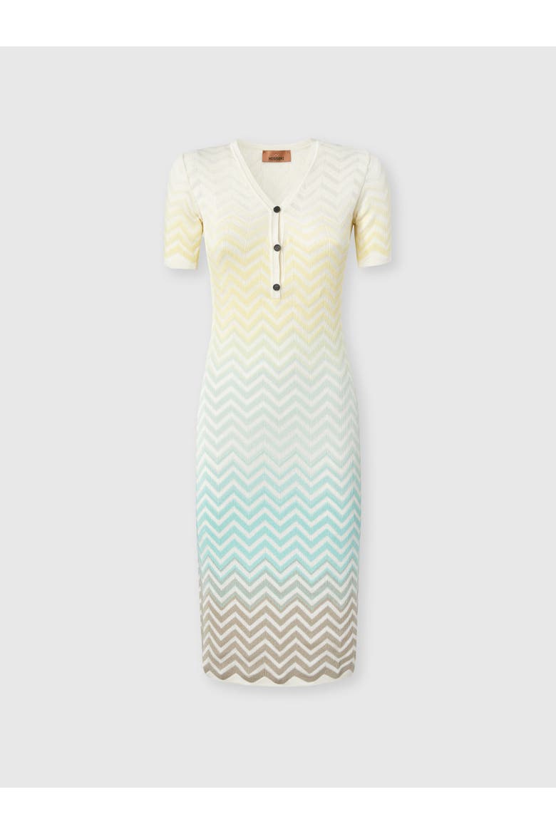 Midi Dress In Cotton And Viscose Chevron Dégradé, Main, color, Multicoloured