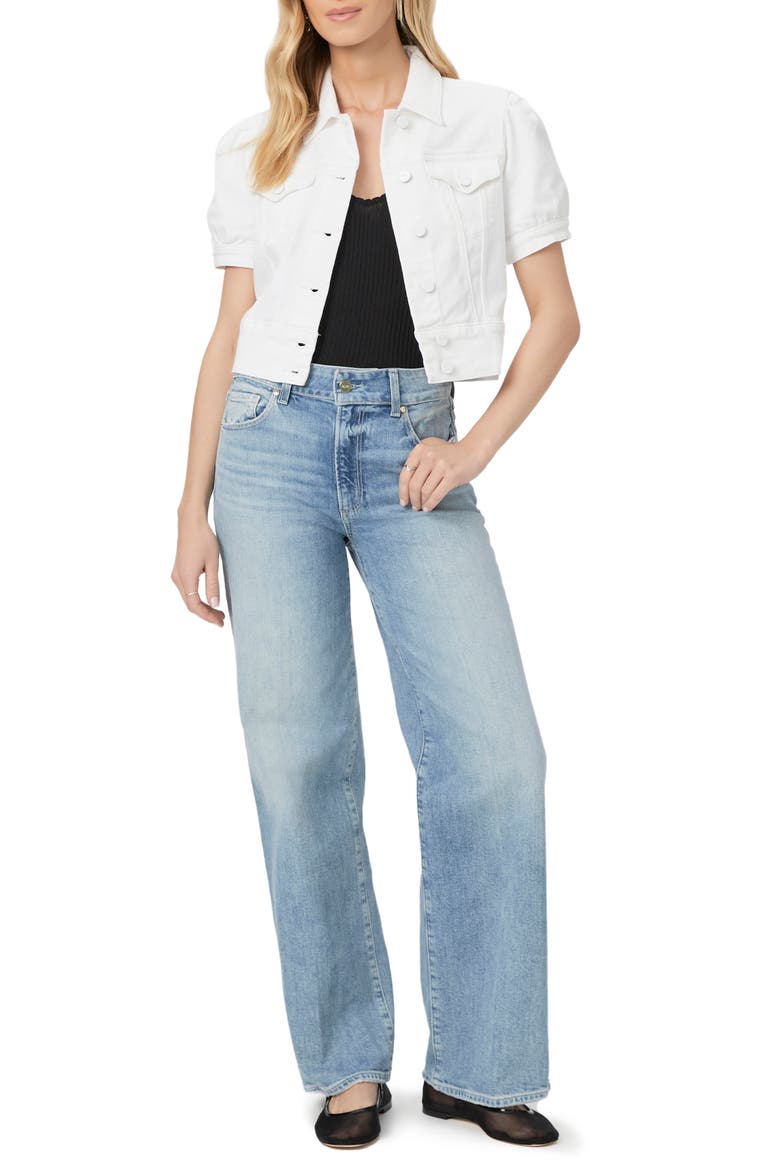 Kendra Short Sleeve Crop Denim Jacket, Alternate, color, CRISP WHITE