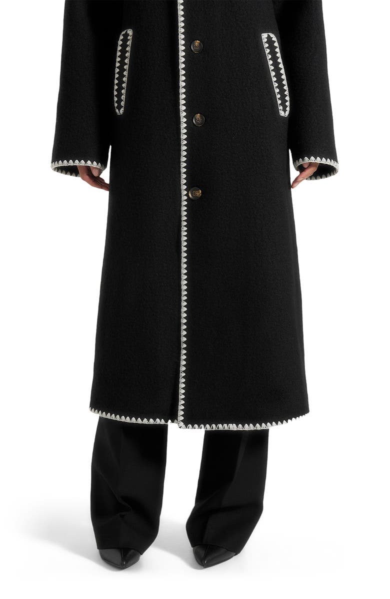 Manière De Voir Elora Wool Blanket Stitch Belted Longline Coat, Alternate, color, 