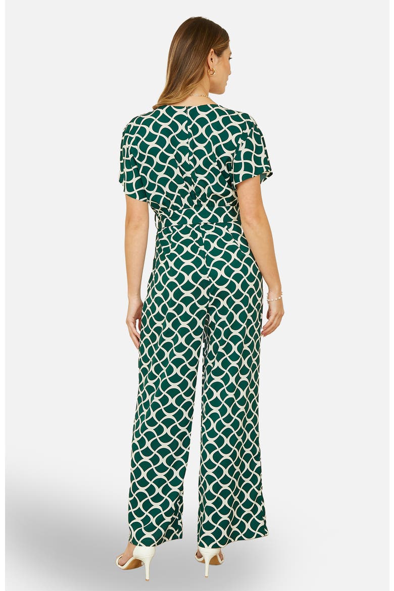 Geometric Print Wrap Jumpsuit, Alternate, color, Green