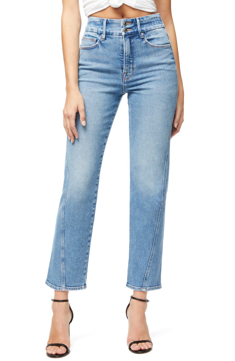 Good American Good Straight Twisted Seam Jeans, Main, color, 