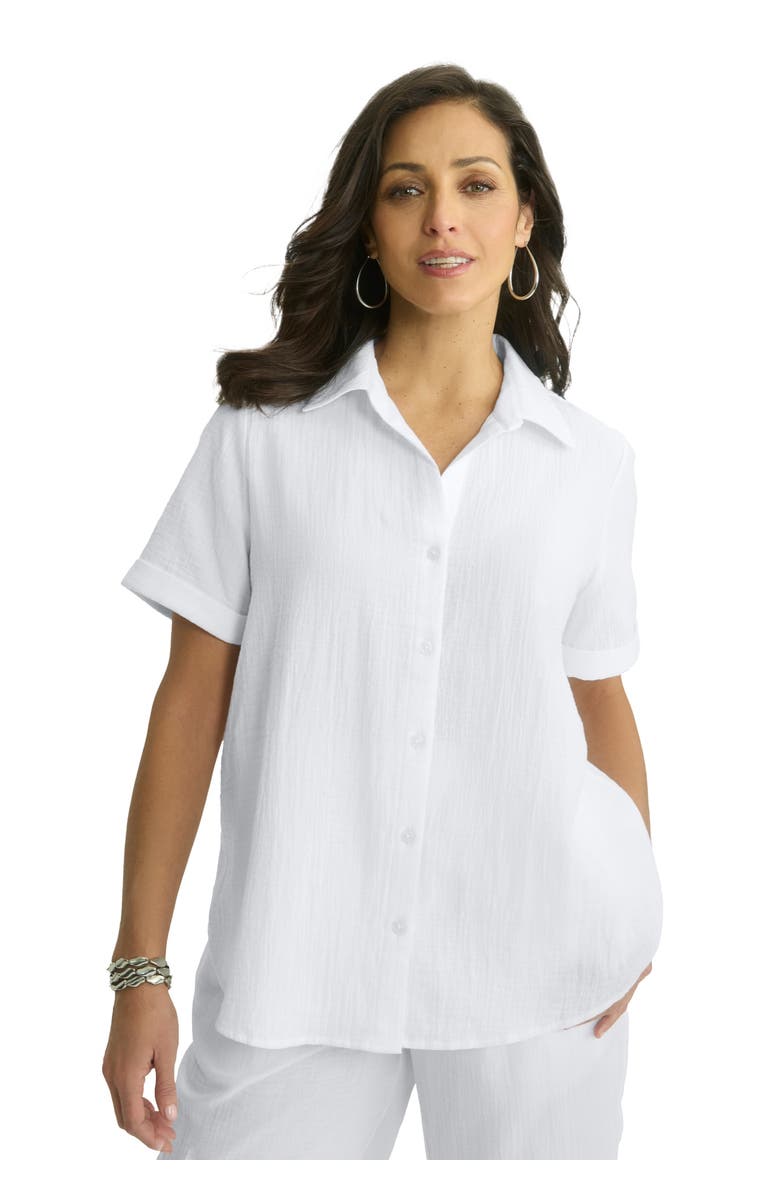 Jessica London Gauze Camp Shirt, Main, color, White