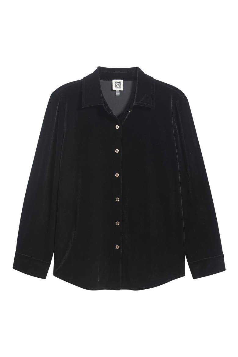 Velvet Button Front Shirt, Alternate, color, ANNE BLACK