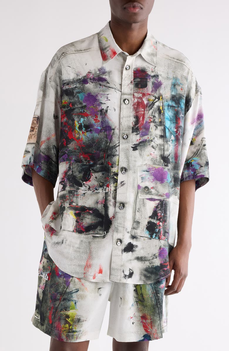 Acne Studios Setar Paint Print Button-Up Shirt, Main, color, White Multicolor