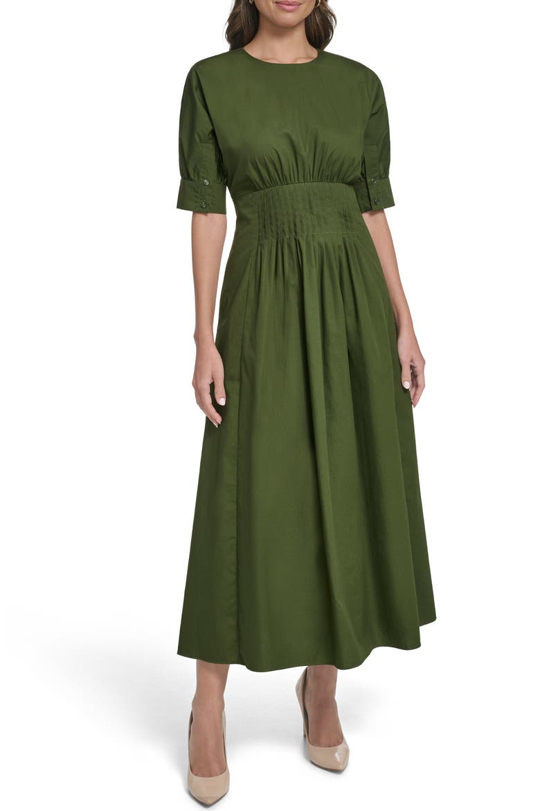 Pleat Detail Cotton Poplin Dress, Main, color, KELLY