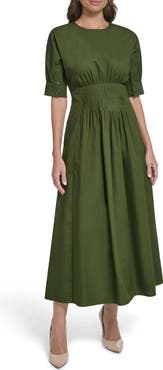 Vince Camuto Pleat Detail Cotton Poplin Dress