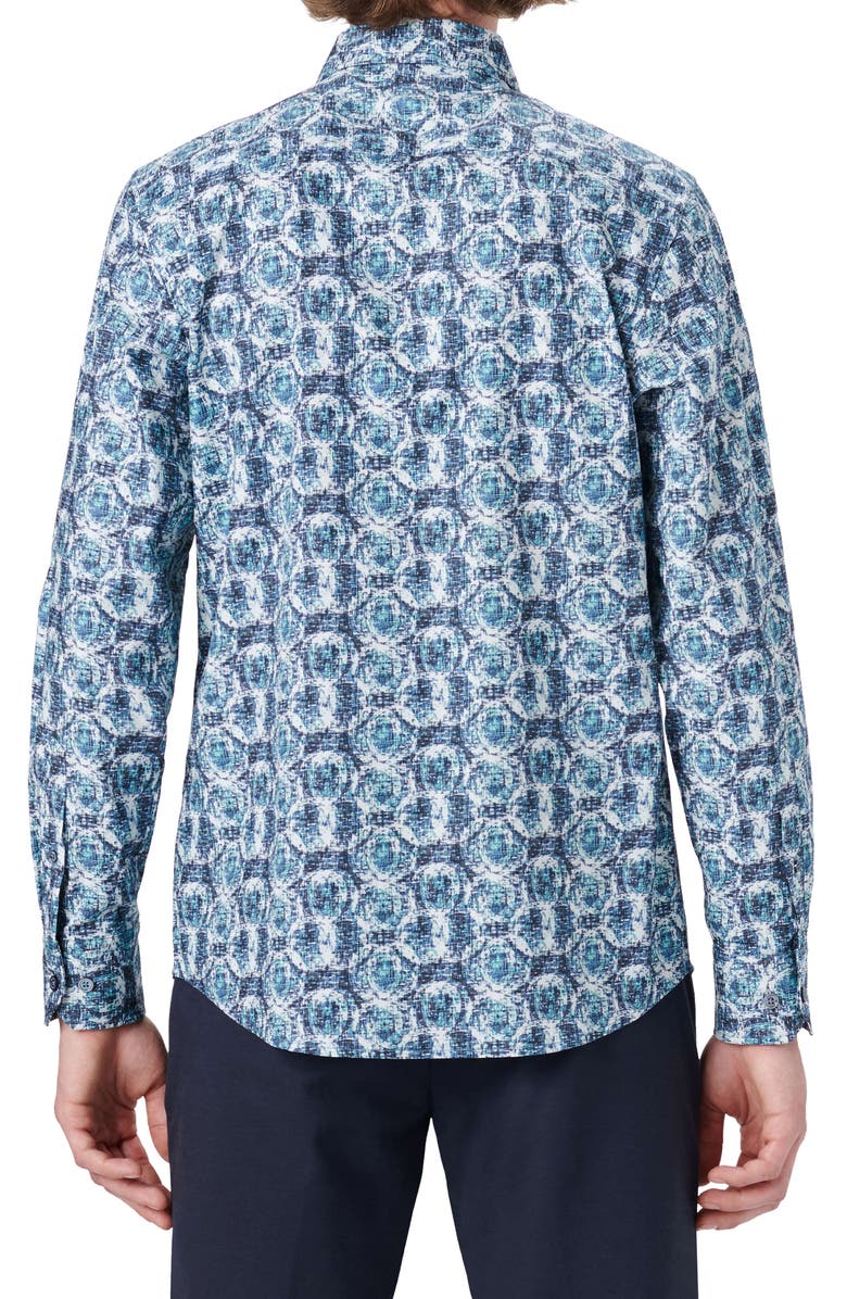 Bugatchi Shaped Fit Medallion Print Stretch Button-Up Shirt, Alternate, color, 