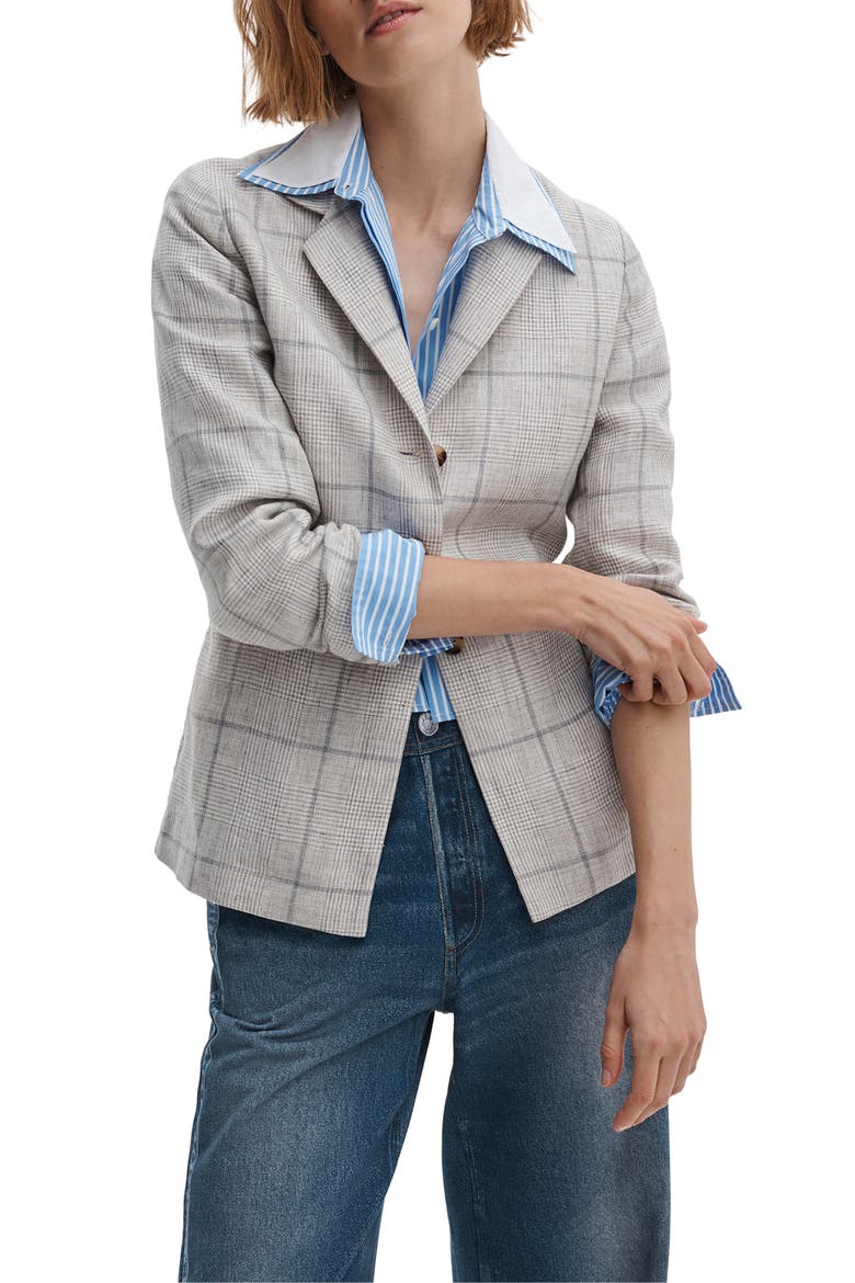 Chappell Plaid Linen Blazer, Main, color, WHITE MULTI
