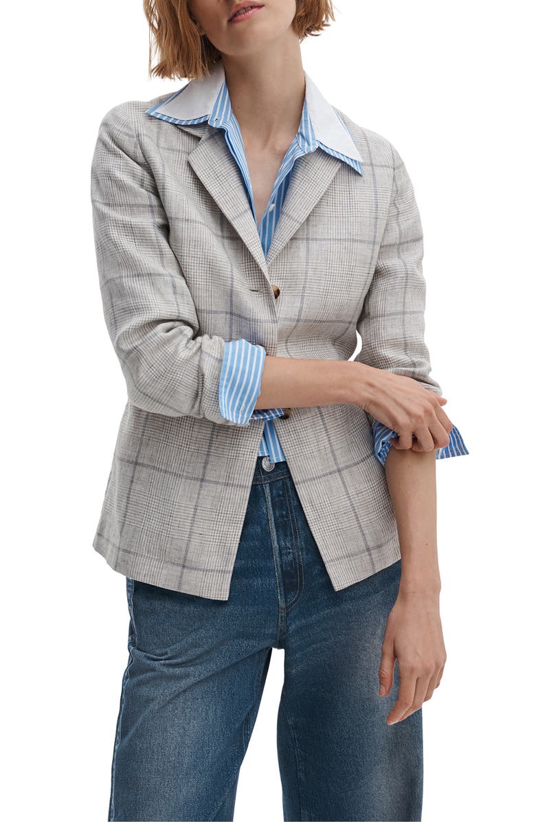 rag & bone Chappell Plaid Linen Blazer, Main, color, White Multi