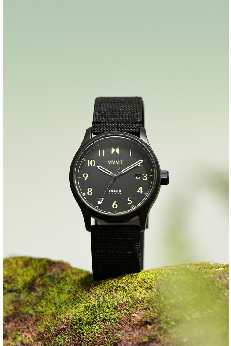Field II Nylon Strap Watch, 41mm, Alternate, color, BLACK